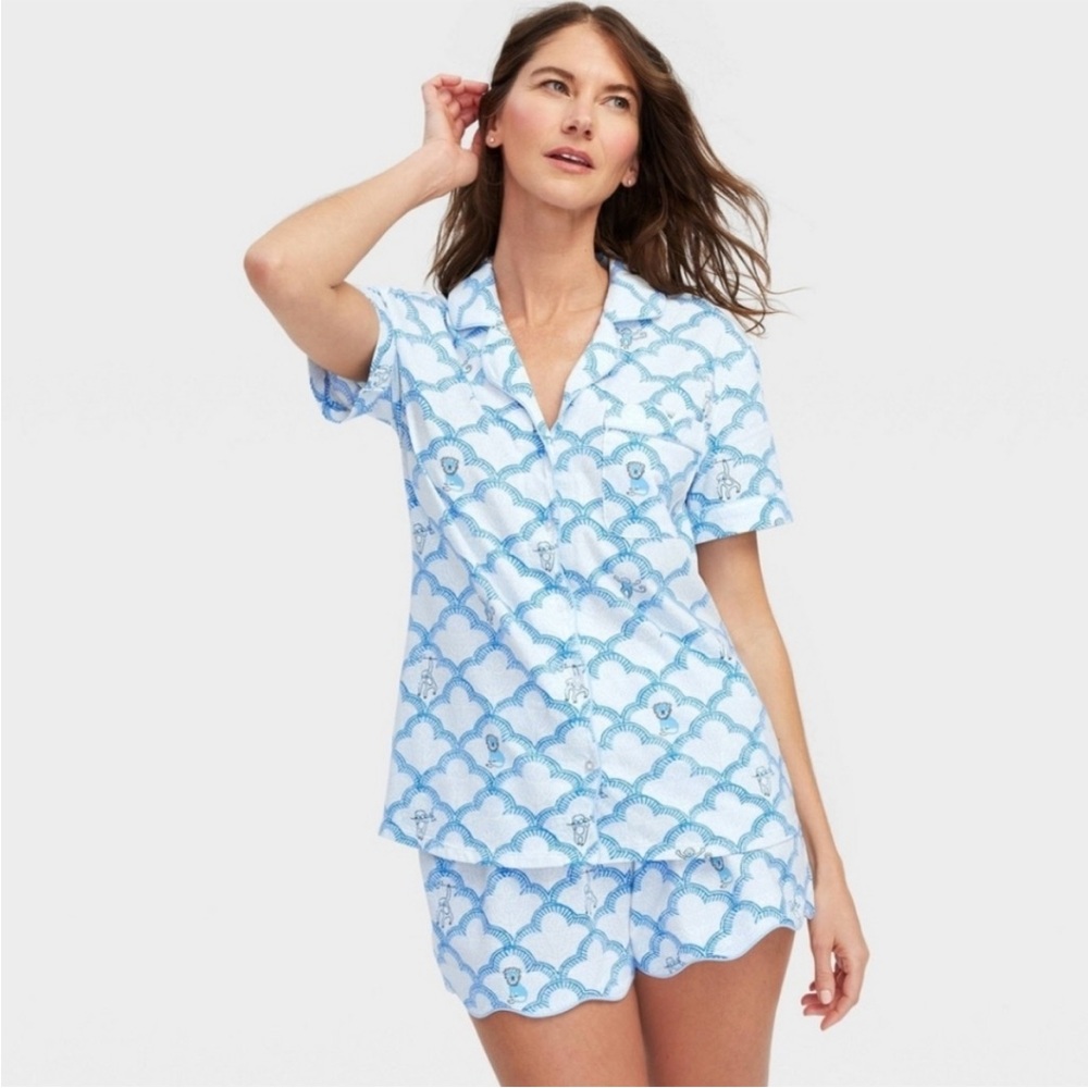 Roller Rabbit Blue Scallop-Print Pajama Set